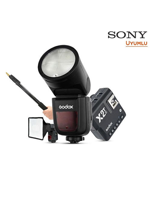 Godox V1 Sony Flaş Kit (Yuvarlak Kafa) FULL Set