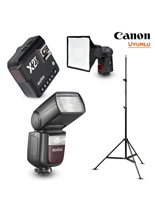 Godox V860III-C Canon Flaş Full Set (Tepe Flaş + Tetikleyici + Ayak + Softbox)