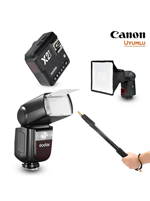 Godox V860III-C Canon Flaş Full Set (Tepe Flaş + Tetikleyici + Portable Boom + Softbox)