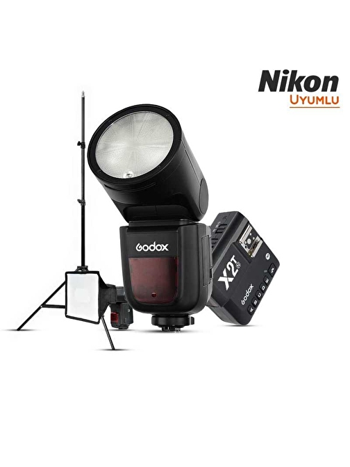 Godox V1 Nikon Flaş Full Set (Flaş, Tetikleyici, Softbox, Tripod)