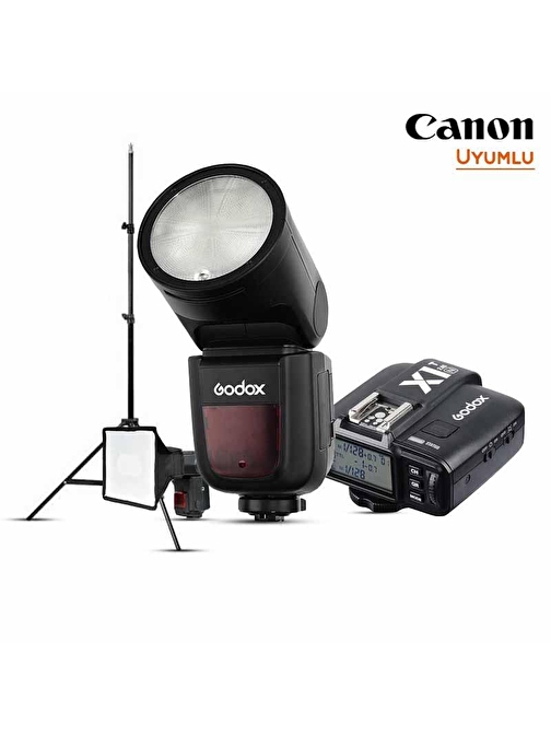 Godox V1 Canon Flaş Full Set (Tepe Flaş + Tetikleyici + Ayak + Softbox)