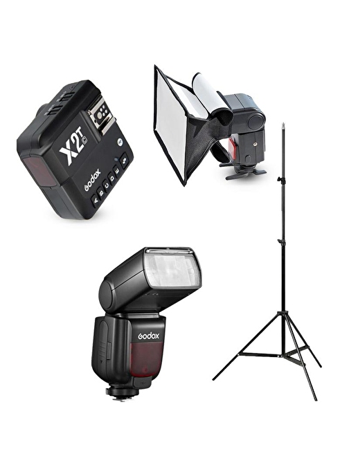 Godox TT685II-C Canon Flaş Full Set (Tepe Flaş + X2T-C Tetikleyici + Işık Ayağı + 20x30 Softbox)