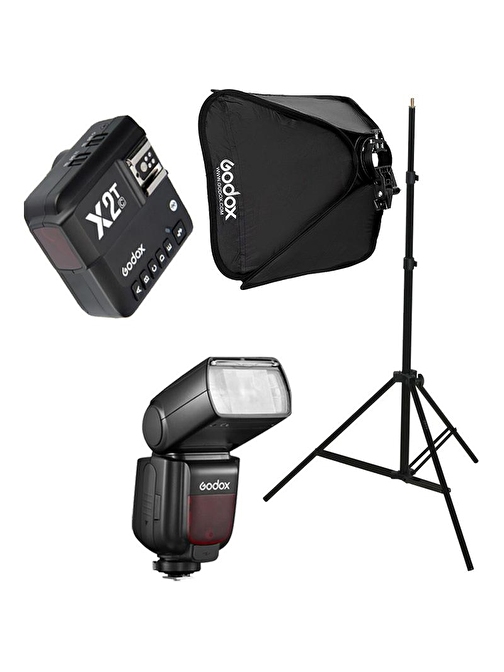 Godox TT685II-C Canon Flaş Full Set (Tepe Flaş + X2T-C Tetikleyici + Işık Ayağı + 40x40 Softbox)