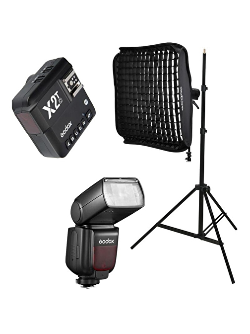 Godox TT685II-C Canon Flaş Full Set (Tepe Flaş + X2T-C Tetikleyici + Işık Ayağı + 60x60 Softbox)