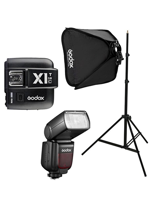 Godox TT685II-C Canon Flaş Full Set (Tepe Flaş + X1 Tetikleyici + Işık Ayağı + 40x40 Softbox)