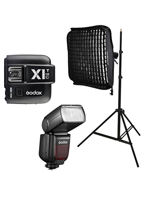 Godox TT685II-C Canon Flaş Full Set (Tepe Flaş + X1 Tetikleyici + Işık Ayağı + 60x60 Softbox)