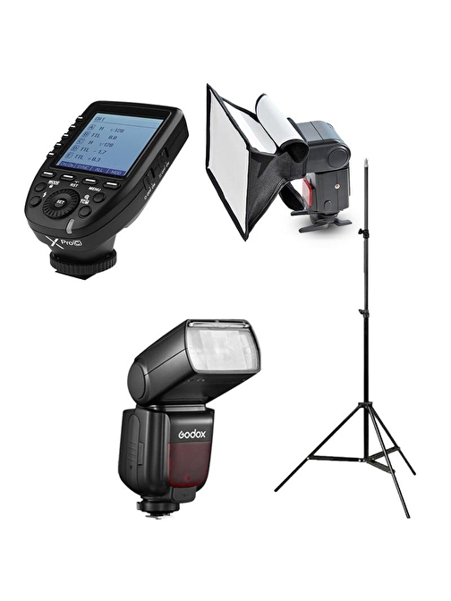 Godox TT685II-C Canon Flaş Full Set (Tepe Flaş + X Pro Tetikleyici + Işık Ayağı + 20x30 Softbox)