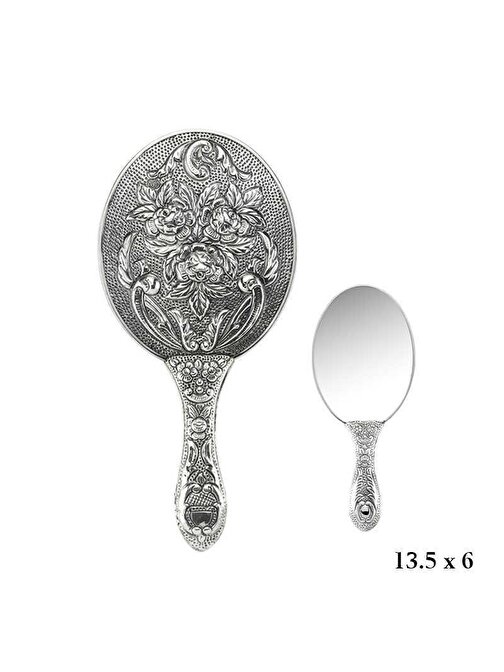 925 Ayar Gümüş Gül Motifli El Aynası