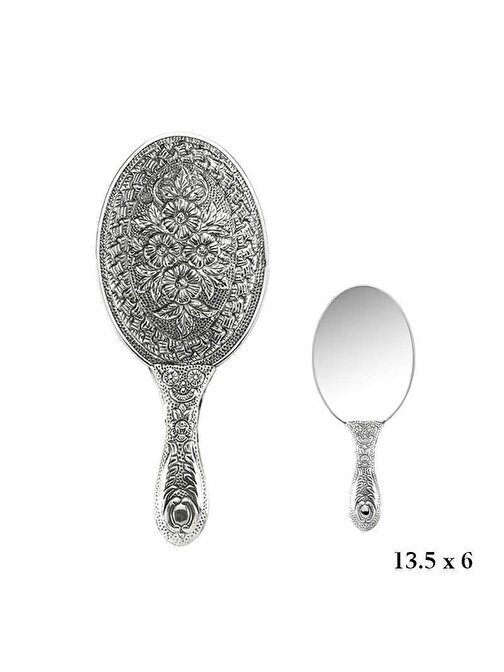 925 Ayar Gümüş Papatya Motifli El Aynası