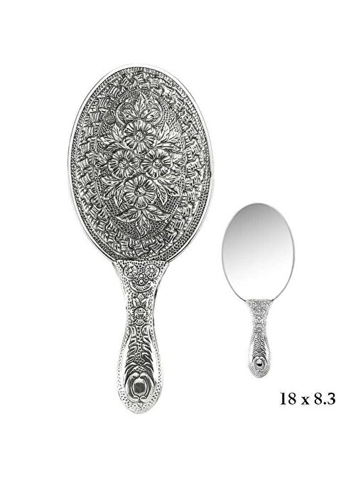 925 Ayar Gümüş Papatya Desenli Gümüş El Aynası
