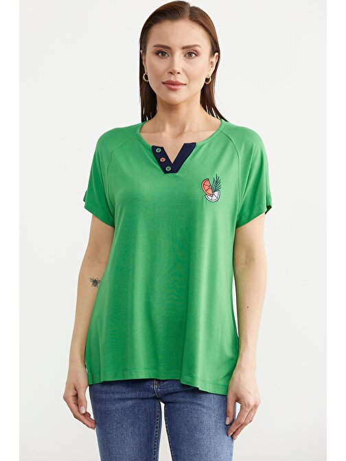 Nakışlı Örme Kombinli Bluz - Yeşil
