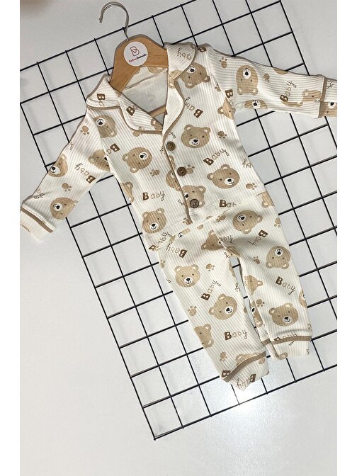 Ayıcık Baskılı Yakalı Bebek Pijama Takımı