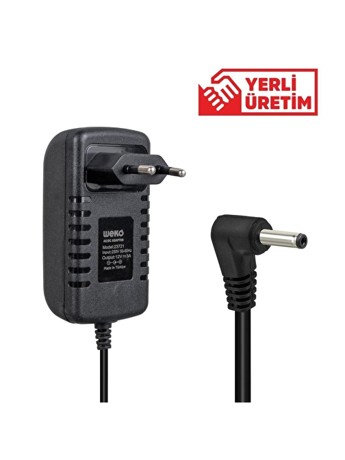 WEKO 12 VOLT - 3 AMPER 3.5*1.35 UÇLU  VERA YAZAR KASA POS YERLİ ÜRETİM PRİZ TİPİ PLASTİK KASA ADAPTÖR