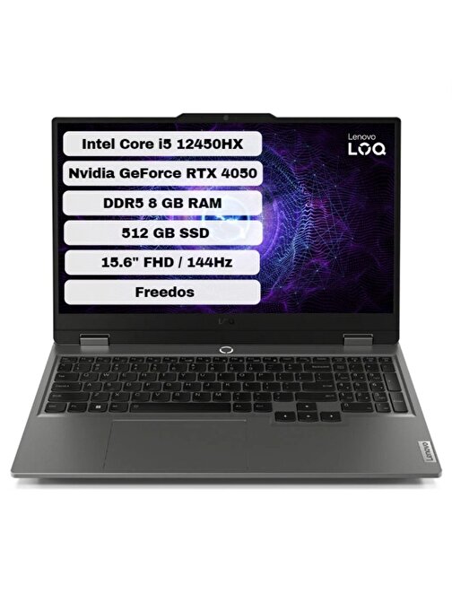 Lenovo LOQ 15IAX9 83GS007WTR Intel Core i5 12450HX 8GB 512GB SSD RTX 4050 Freedos 15.6" FHD Taşınabilir Bilgisayar