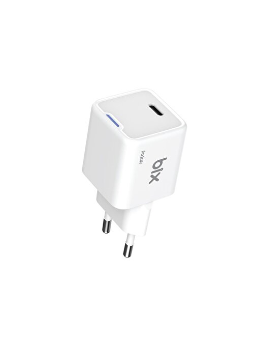 Bix 20W GaN USB-C Hızlı Şarj Adaptörü iPhone, Android ve iPad Uyumlu Type-C PD Şarj Aleti Beyaz