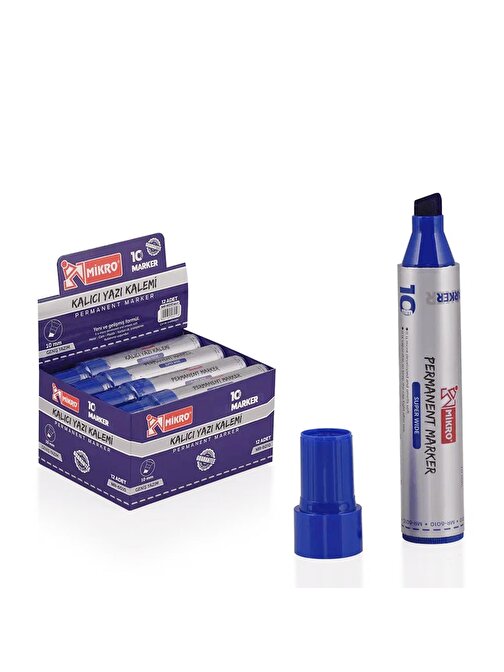 Mikro Jumbo Marker 10 mm Kesik Uç Çuval-Koli Kalemi 12 Adet (Mr-6010)-Mavi 
