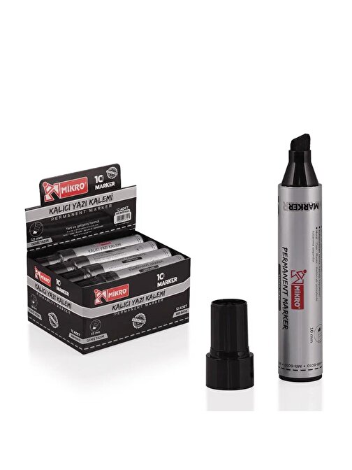 Mikro Jumbo Marker 10 mm Kesik Uç Çuval-Koli Kalemi 12 Adet (Mr-6010)-Siyah