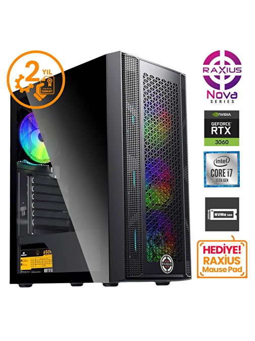 RaXius Nova G1 i7 3060-17FF02 i7-11700F 16GB 1TBSSD RTX3060 FreeDOS Gaming Masaüstü Bilgisayar