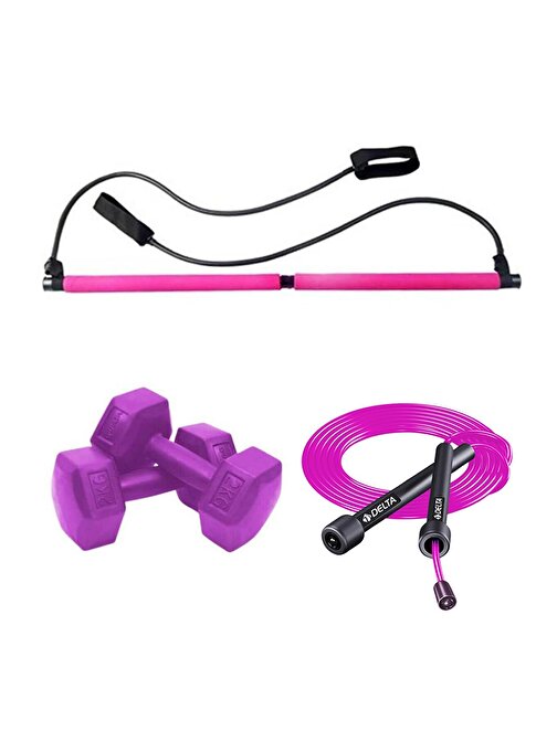 Delta Pilates Portable Studio Squat Egzersiz Çubuğu Atlama İpi 2 Kg Plastik Dambıl