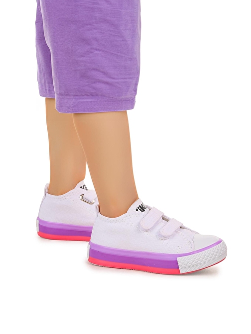 Kiko Kids Linen Cırtlı Kız Bebek Keten Spor Ayakkabı