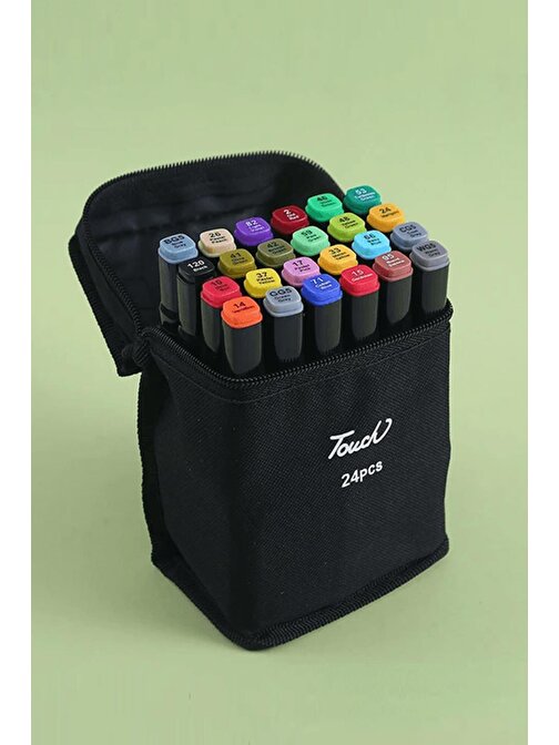 Çantalı 24 Parça Çift Uçlu Grafiti Kalem Renkli Keçeli Kalem Eskiz, İllüstrasyon Tasarım Boya Kalemi