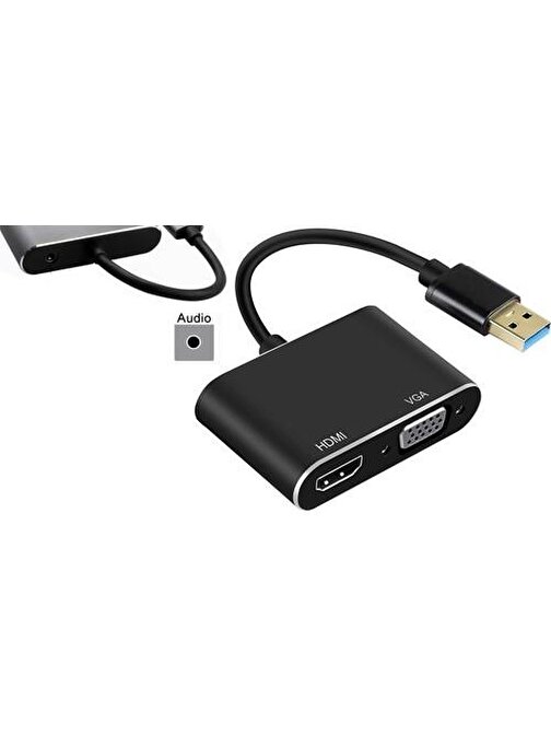 Pmr Zr702 USB 3.0 To HDMI VGA 3.5mm 1080P Monitör Çevirici Adaptör 
