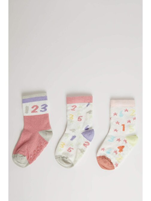 Kız Bebek Dikişsiz 3lü Pamuklu Uzun Çorap C4308A5NS