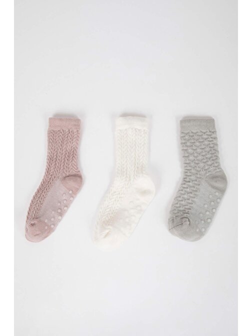 Kız Bebek Dikişsiz 3lü Pamuklu Uzun Çorap C4306A5NS