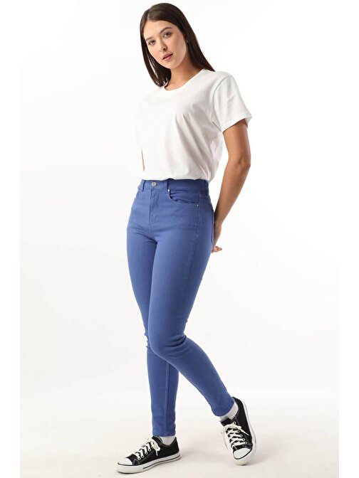 Kadın Yüksek Bel Skinny Jean Pantolon Mavi