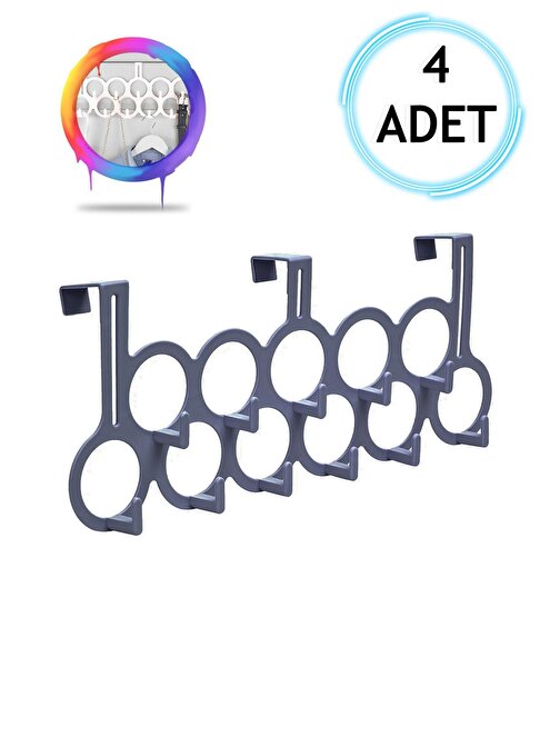 4 Adet Gri Gondol Kapı Arkası Askılık - Çok Amaçlı Kapı Arkası Askılığı