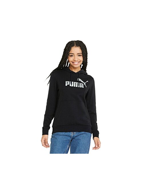 Puma Ess+ Metallic Logo Hoodie Kadın Günlük Sweatshirts 84909651 Siyah