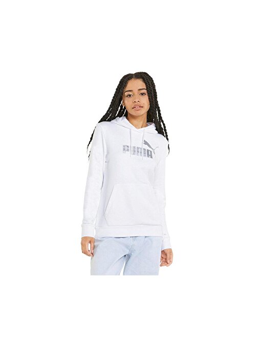 Puma Ess+ Metallic Logo Hoodie Kadın Günlük Sweatshirts 84909602 Beyaz