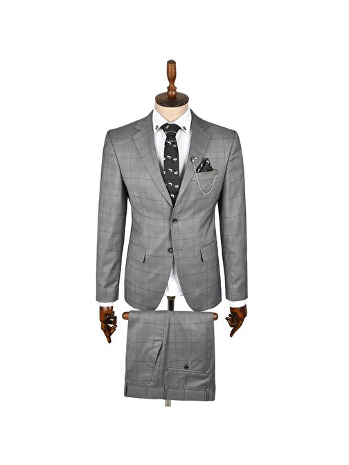 DeepSEA Erkek Antrasit Çift Düğme Çift Yırtmaç Ekoseli 2li Takım Elbise 2300370