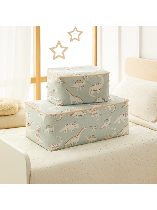 Ocean Home Textile 2'li Çocuk Odası Dinozor Hurç Set 1 Adet 30 x 22 x 18 / 1 Adet 52 x 28 x 21 cm