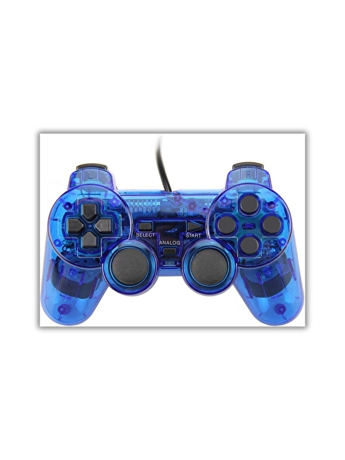 Cosmostech PS2 Controller Oyun Kolu , Titreşimli Gamepad Joystick Mavi