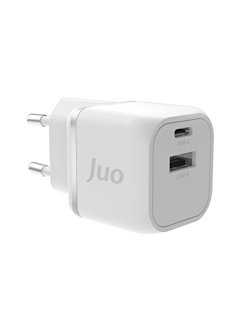 Juo 20W GaN USB-C + USB-A Şarj Aleti iPhone & iPad & Android Uyumlu PD QC4.0 Type-C Hızlı Şarj Cihazı Beyaz