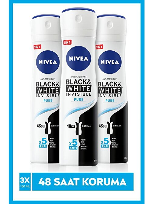 Nivea Invısıble Black&Whıte Pure Sprey Deodorant 150Ml Kadın 3'Lü Paket