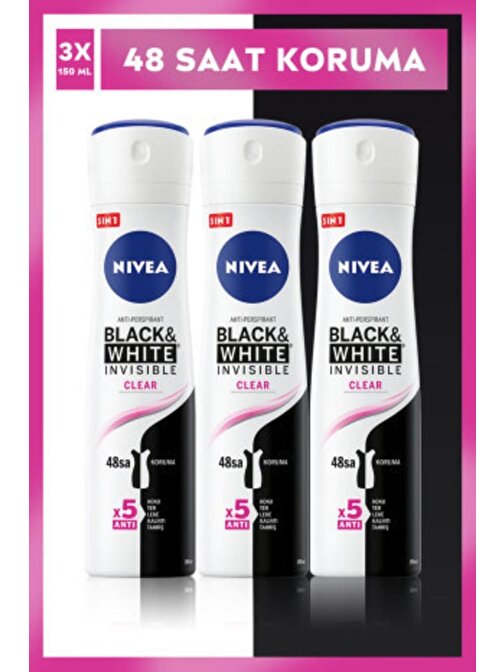 Nivea Invısıble Black&Whıte Clear Sprey Deodorant 150Ml Kadın 3'Lü Paket