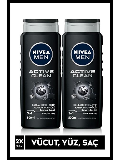 NIVEA Men Active Clean Erkek Duş Jeli 500 ml x2