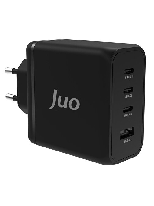 Juo 100W 4 Portlu USB-C + USB-A GaN Şarj Aleti iPhone & Macbook & Notebook Uyumlu PD Type-C Hızlı Şarj Cihazı Siyah