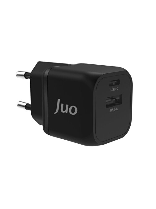 Juo 20W GaN USB-C + USB-A Şarj Aleti iPhone & iPad & Android Uyumlu PD QC4.0 Type-C Hızlı Şarj Cihazı Siyah