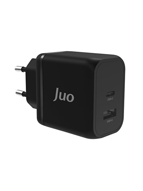 Juo 45W GaN USB-C + USB-A Şarj Aleti iPhone & iPad & Macbook & Samsung Uyumlu PD Type-C Hızlı Şarj Cihazı Siyah