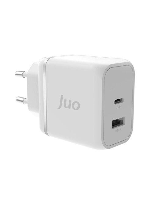Juo 45W GaN USB-C + USB-A Şarj Aleti iPhone & iPad & Macbook & Samsung Uyumlu PD Type-C Hızlı Şarj Cihazı Beyaz