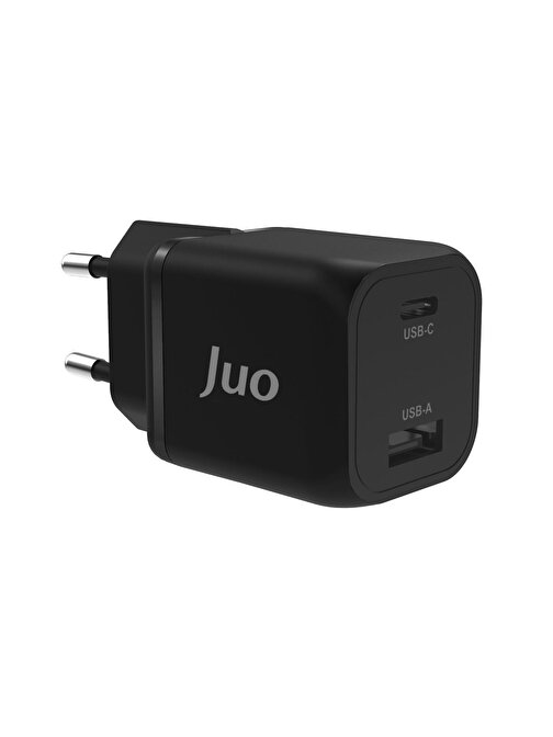 Juo 35W GaN USB-C + USB-A Şarj Aleti iPhone & iPad & Samsung PPS Uyumlu PD QC4.0 Type-C Hızlı Şarj Cihazı Siyah