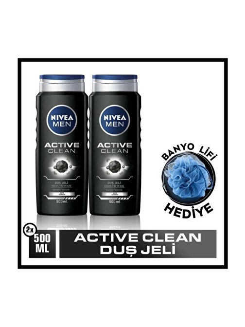 Men Active Clean Erkek Duş Jeli 500 Ml X2 Avantajlı Paket + Banyo Lifi