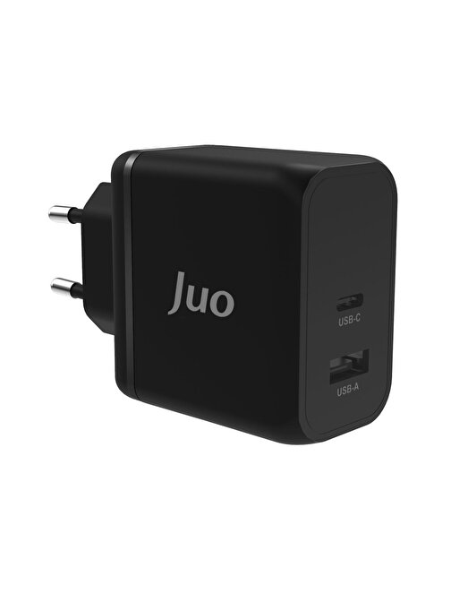 Juo 65W GaN USB-C + USB-A Şarj Aleti iPhone & iPad & Macbook & Notebook Uyumlu PD Type-C Hızlı Şarj Cihazı Siyah