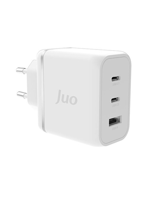 Juo 65W USB-C + USB-A 3 Portlu GaN Şarj Aleti iPhone & Macbook & Notebook Uyumlu PD Type-C Hızlı Şarj Cihazı Beyaz