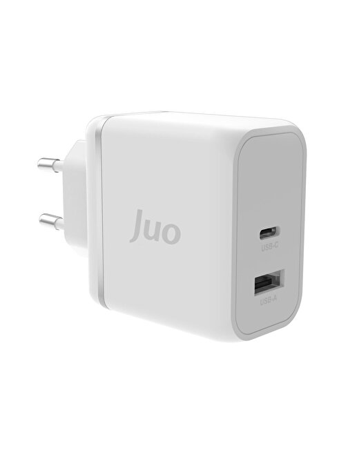 Juo 65W GaN USB-C + USB-A Şarj Aleti iPhone & iPad & Macbook & Notebook Uyumlu PD Type-C Hızlı Şarj Cihazı Beyaz