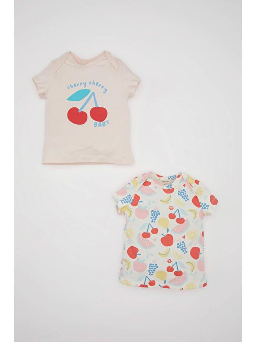 Kız Bebek Yeni Doğan Meyve Desenli Penye  Kısa Kollu 2li Çıtçıtlı Tişört C9541A524HS