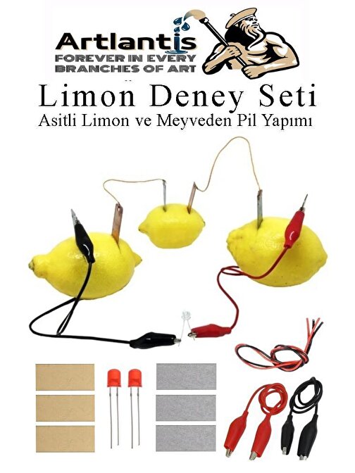 Elektrik Limon Deney Seti 1 Paket Limondan Elektrik Üretme Seti Limon Pili Fen Bilgisi Dersi Kimyasal Enerji